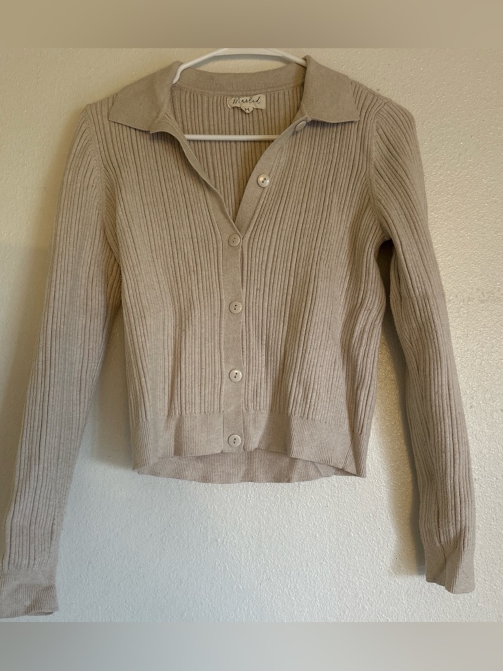 Marled Ribbed Button-Front Cardigan - Tan